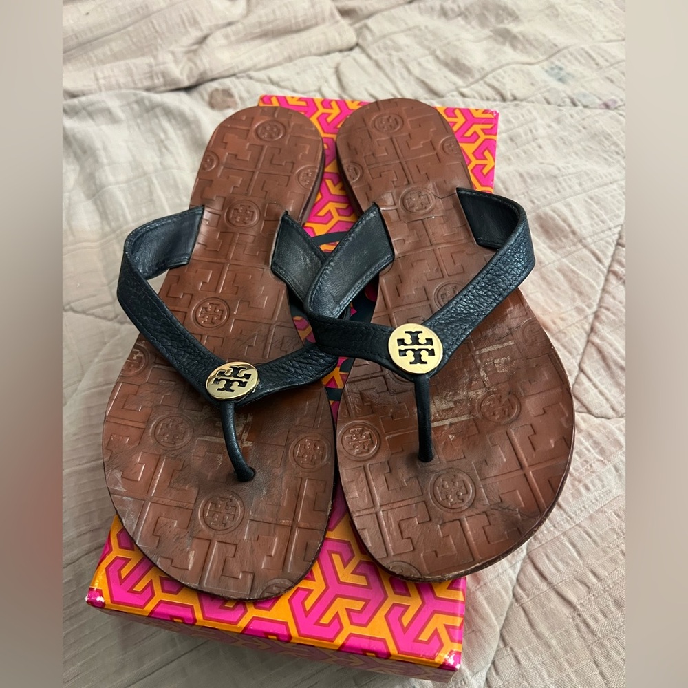 Tory Burch Perfect Navy and Gold Thora Sandals